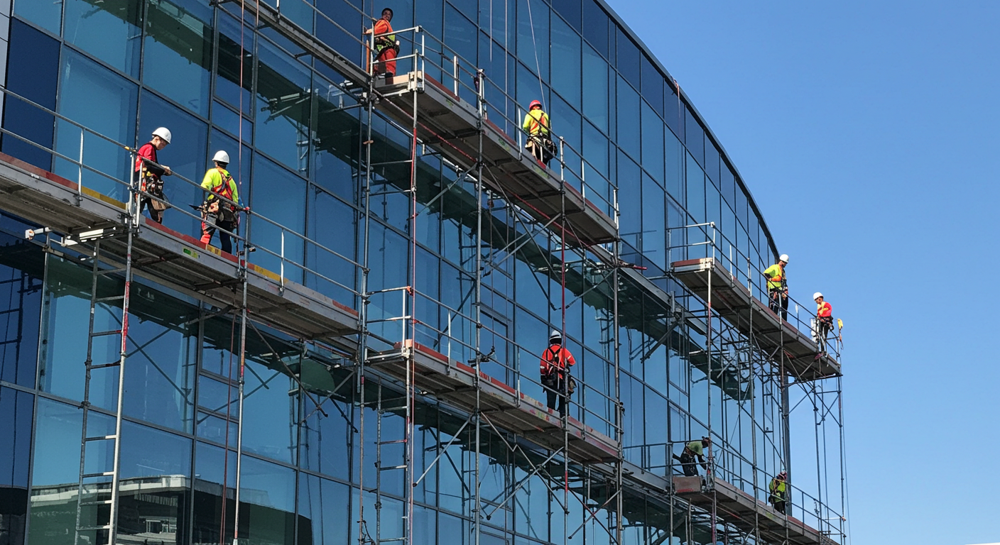 Commercial building scaffolding